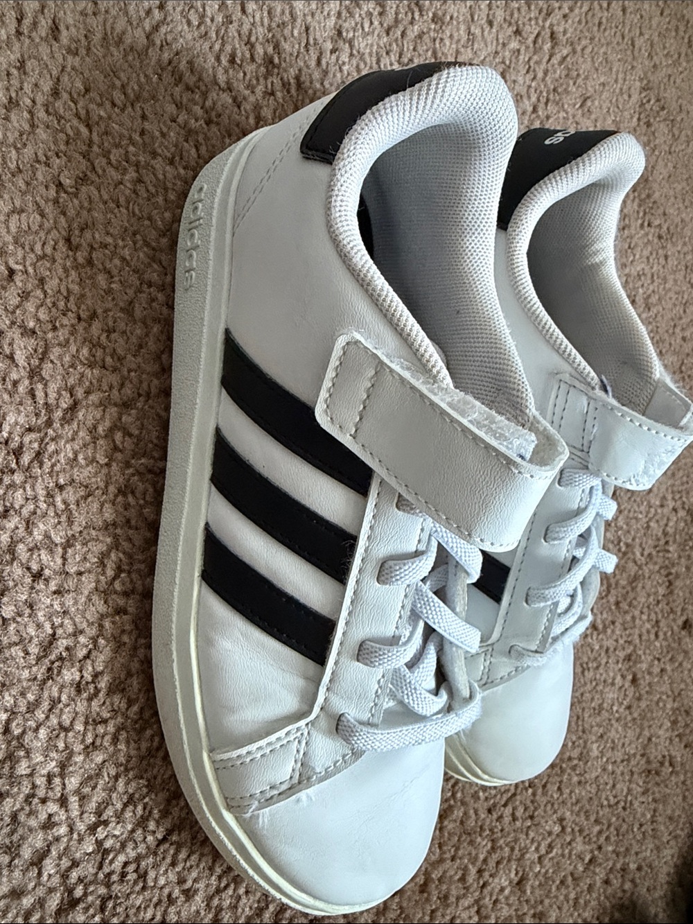 adidas Kids White Sneakers with Black Stripes